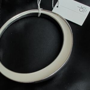 Calvin Klein Silver and Cream Circular Bangle Bracelet